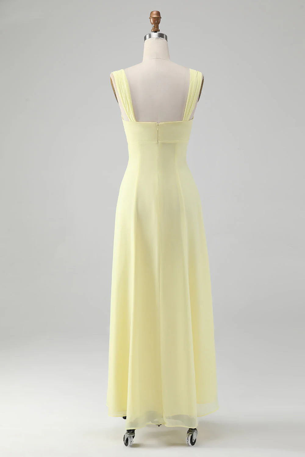 Simple and elegant Lemon Yellow Keyhole A Line Long Bridesmaid Dress