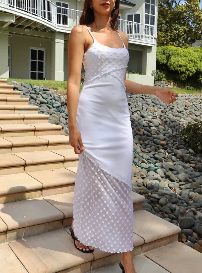 Elegant Sheath Spaghetti Strap White Chiffon Long Prom Dress Slim-fit Evening Dress