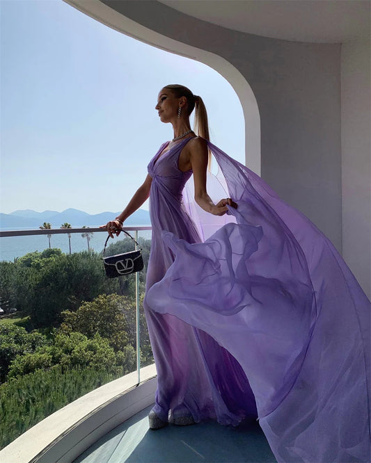 Chiffon Sleeveless Zipper Lilac Long Prom Dresse