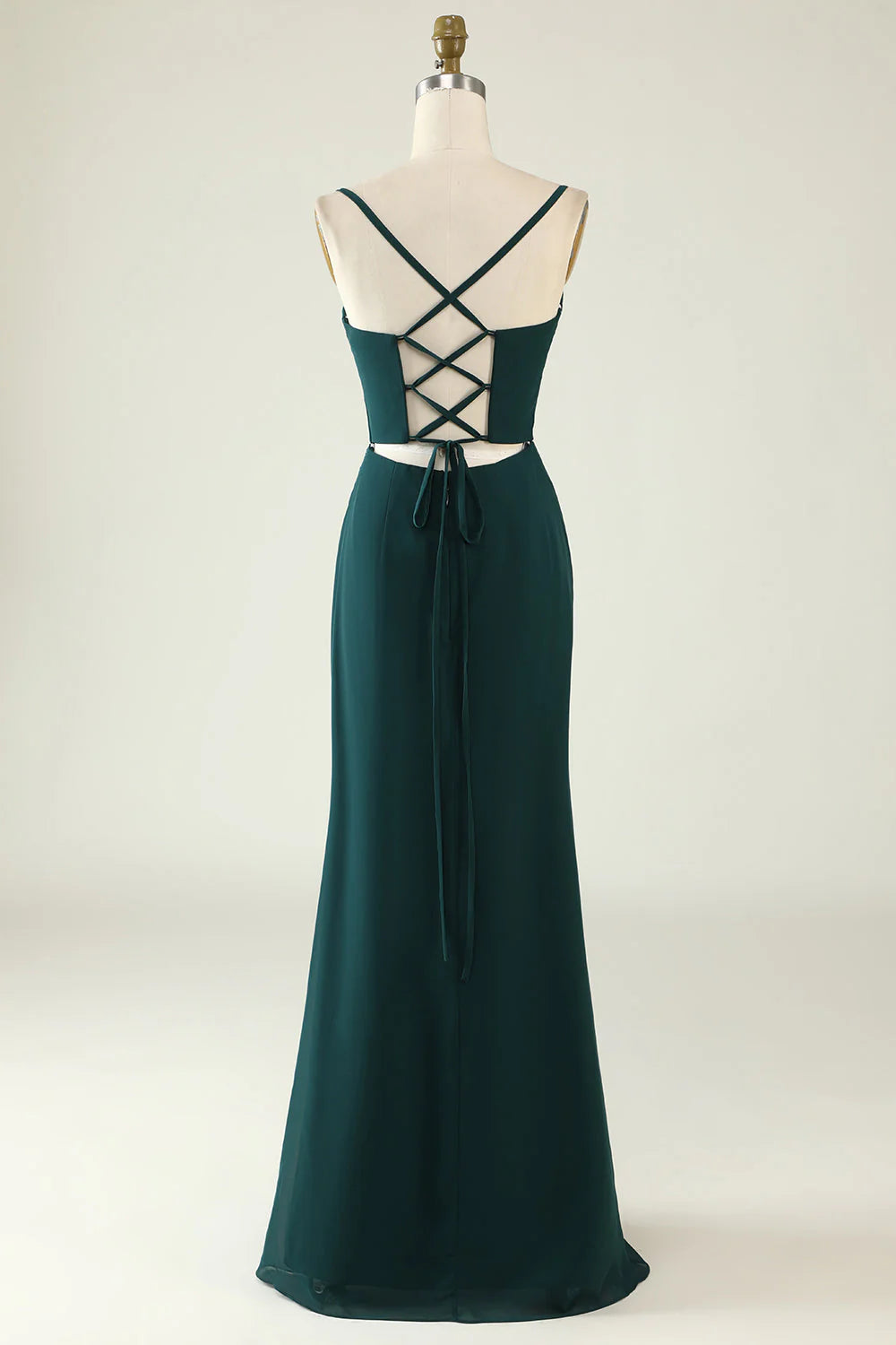 Dark Green Spaghetti Straps Slim-fit Wedding Guest Dress With Slit