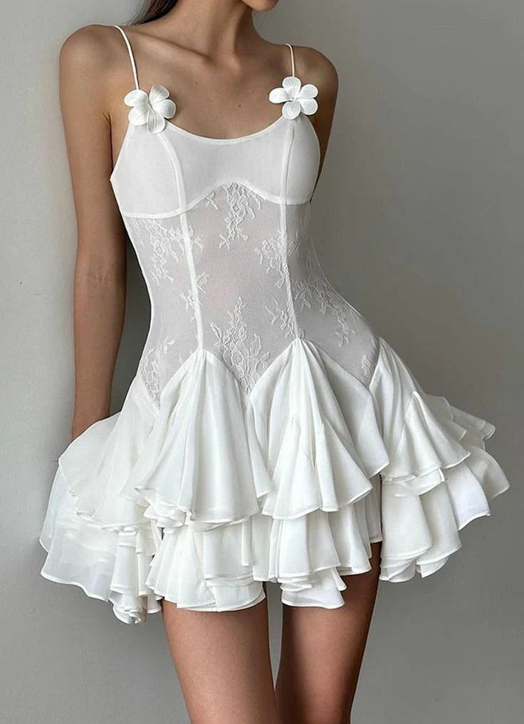 Spaghetti Straps A-Line Chiffon Short Prom Dresses Elegant White Homecoming Dress