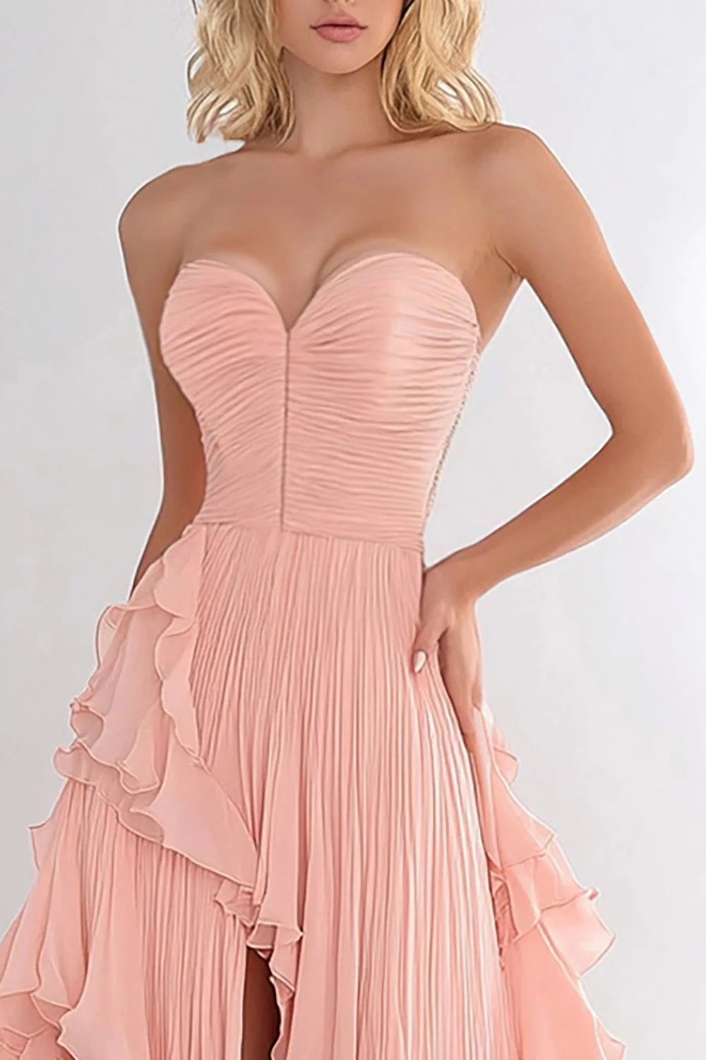 Simple and elegant Pink A Line Chiffon Ruffled Long Prom Dress