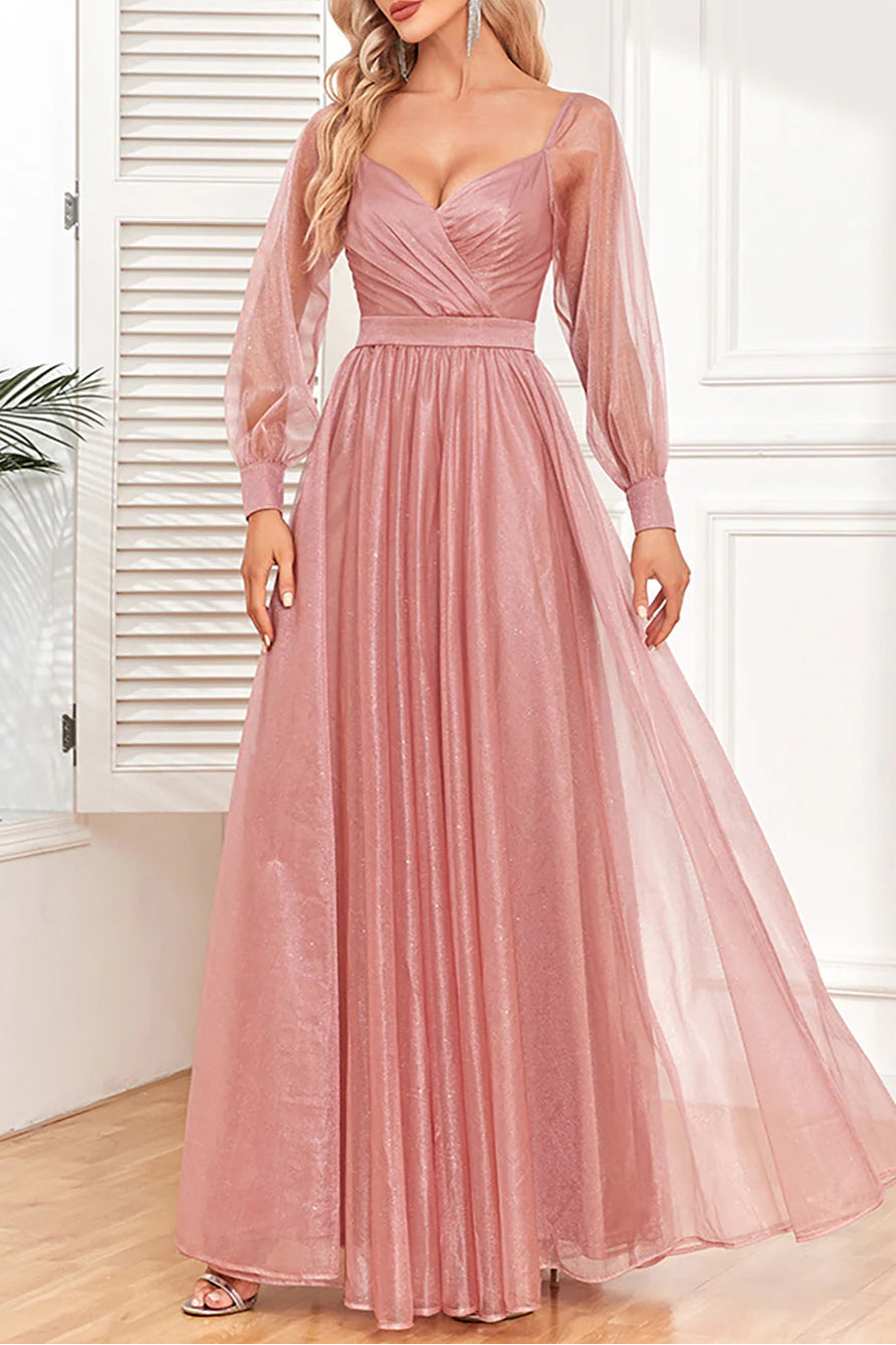 Full of charm Dusty Rose A-Line Long Sleeves Prom Dress