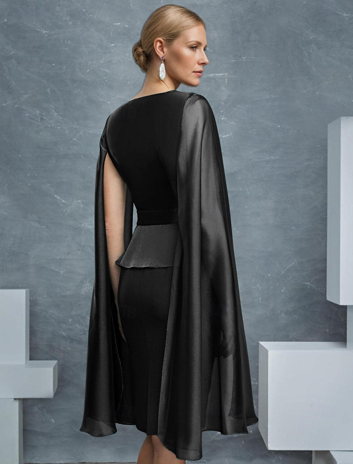 Two Piece Sheath / Column Dress Sets Mother of the Bride Dress Elegant Vintage Wrap Included V Neck Knee Length Chiffon Satin Long Sleeve with Sash / Ribbon Derby Dress Race Day Dress