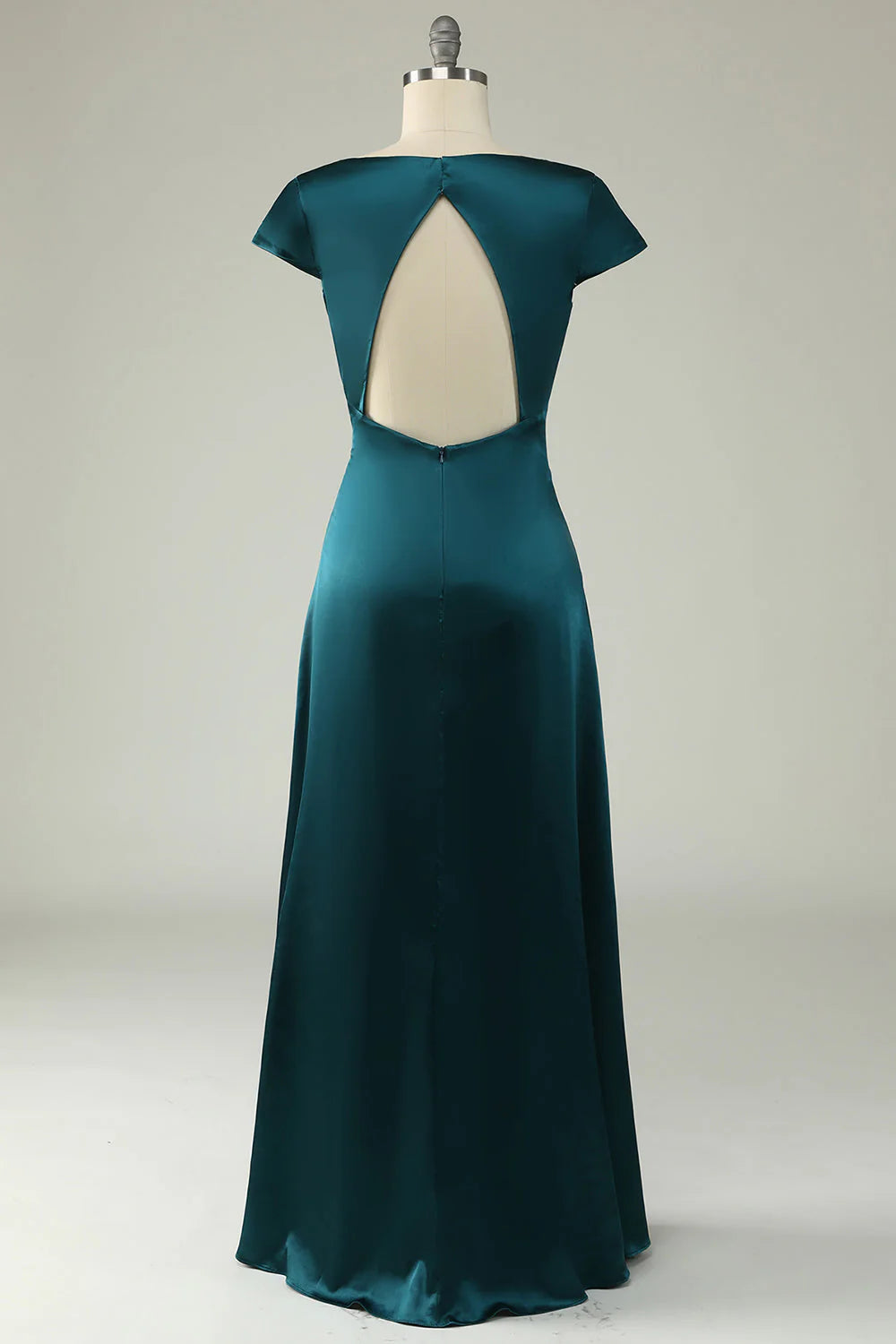 A Line V Neck Dark Green Plus Size Evening Dress With Open Back