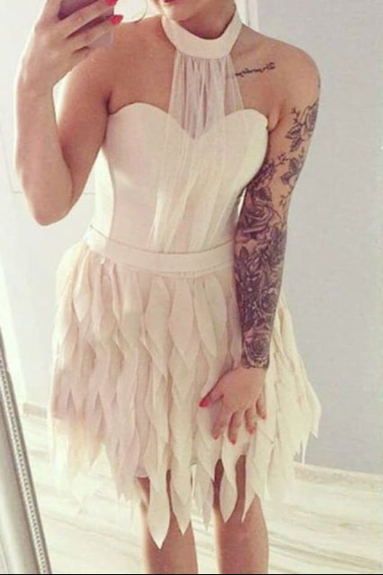 A-Line Halter Backless Short Sexy Mini Homecoming Dress with Ruffles