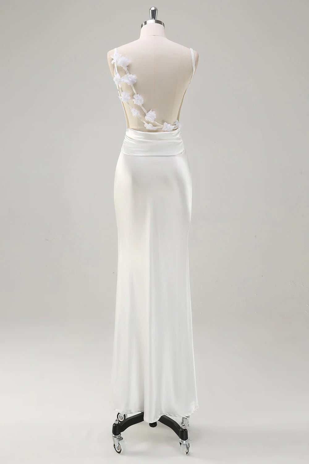 Full of charm White Satin Cowl Neck Backless Unique design Prom Dress