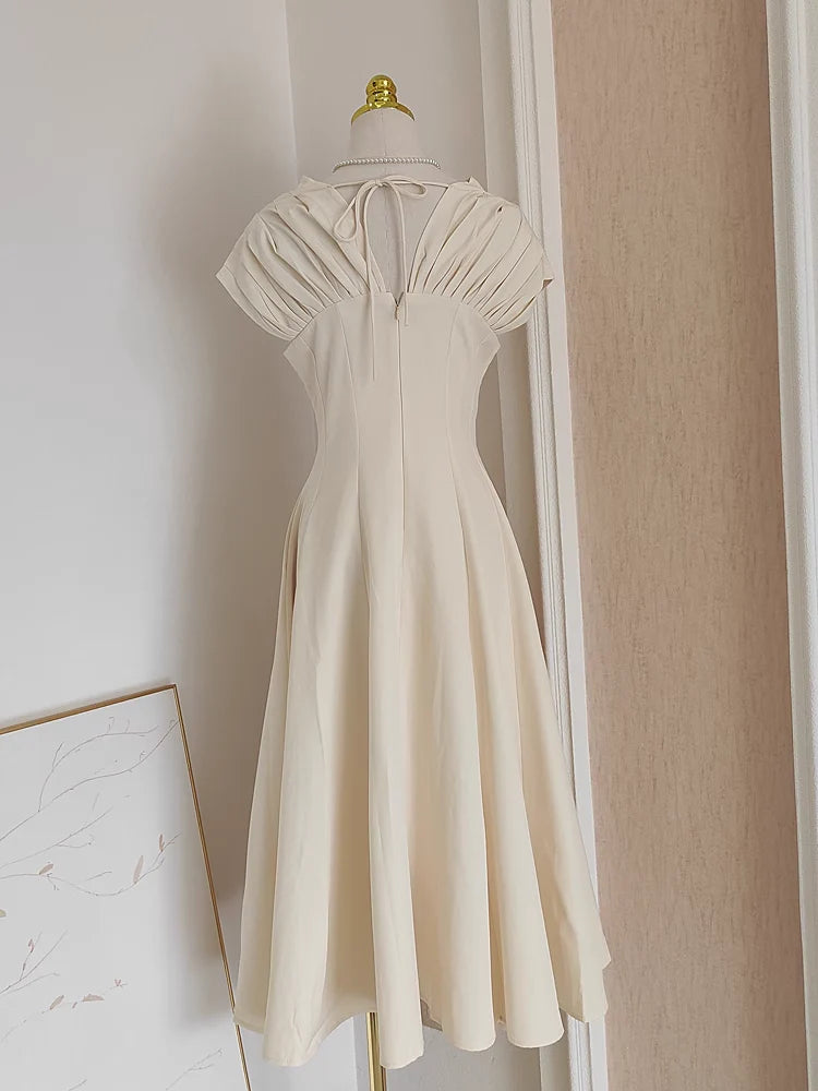 Sexy A Line V neckline Satin Dinner Party Dresses Ivory Unique design Prom Outfits