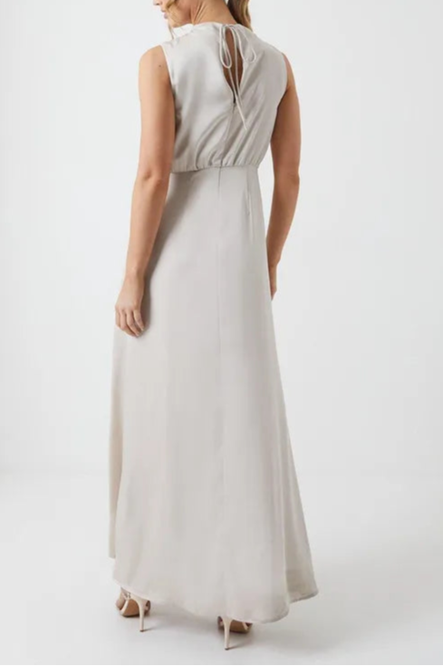 Cowl Neck Sash Satin Retract Your Waist Sleeveless Bridesmaid Dress