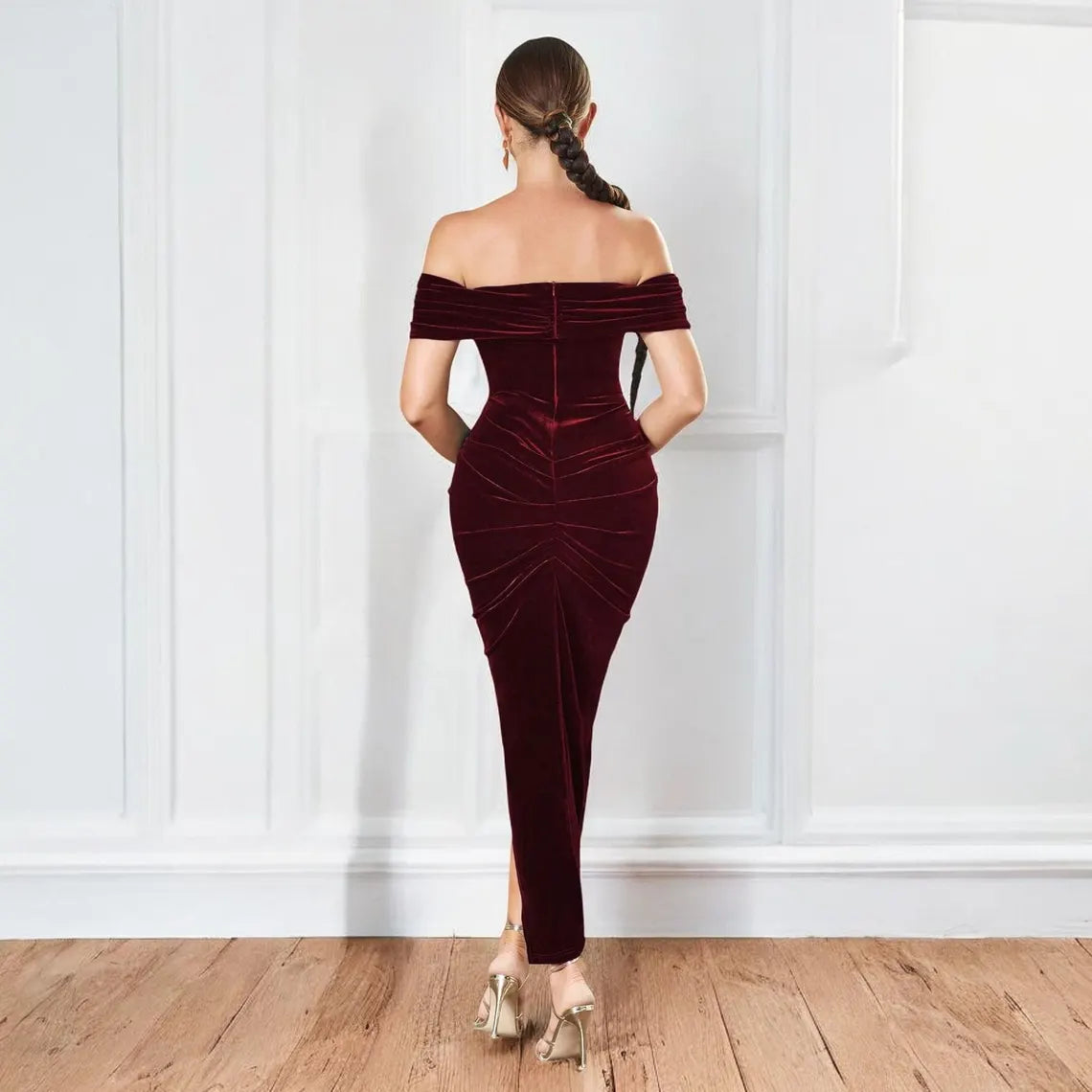 Elegant Velvet Evening Gown Slim-fit Mermaid Retract Your Waist Prom Dress