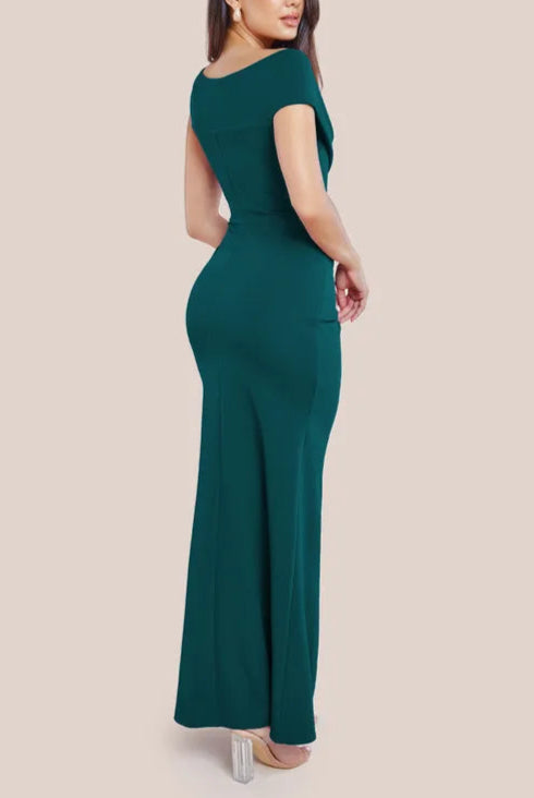 Scuba Crepe  Unique design Off The Shoulder Slim-fit Maxi Bridesmaids Dress
