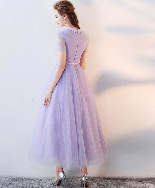 Purple High Neck Tulle Lace Prom Dress Exquisite tailoring Homecoming Dress
