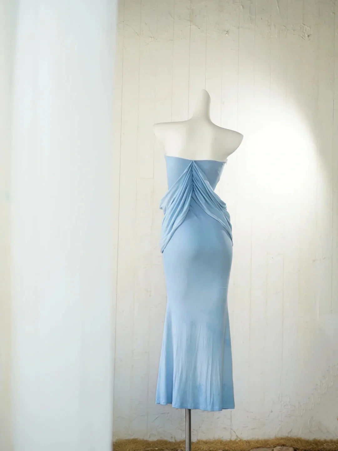 Light Blue Strapless Party Dress Elegant Simple Mermaid Evening Dress