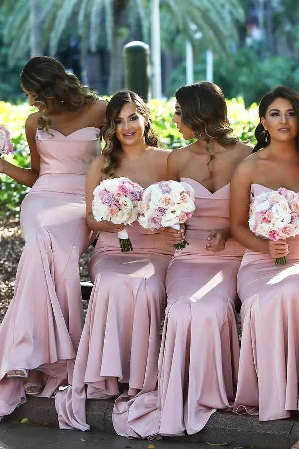 Pink Mermaid Bridesmaid Dresses Sweetheart Maid Of Honor Gowns Ruffles Dress for Wedding