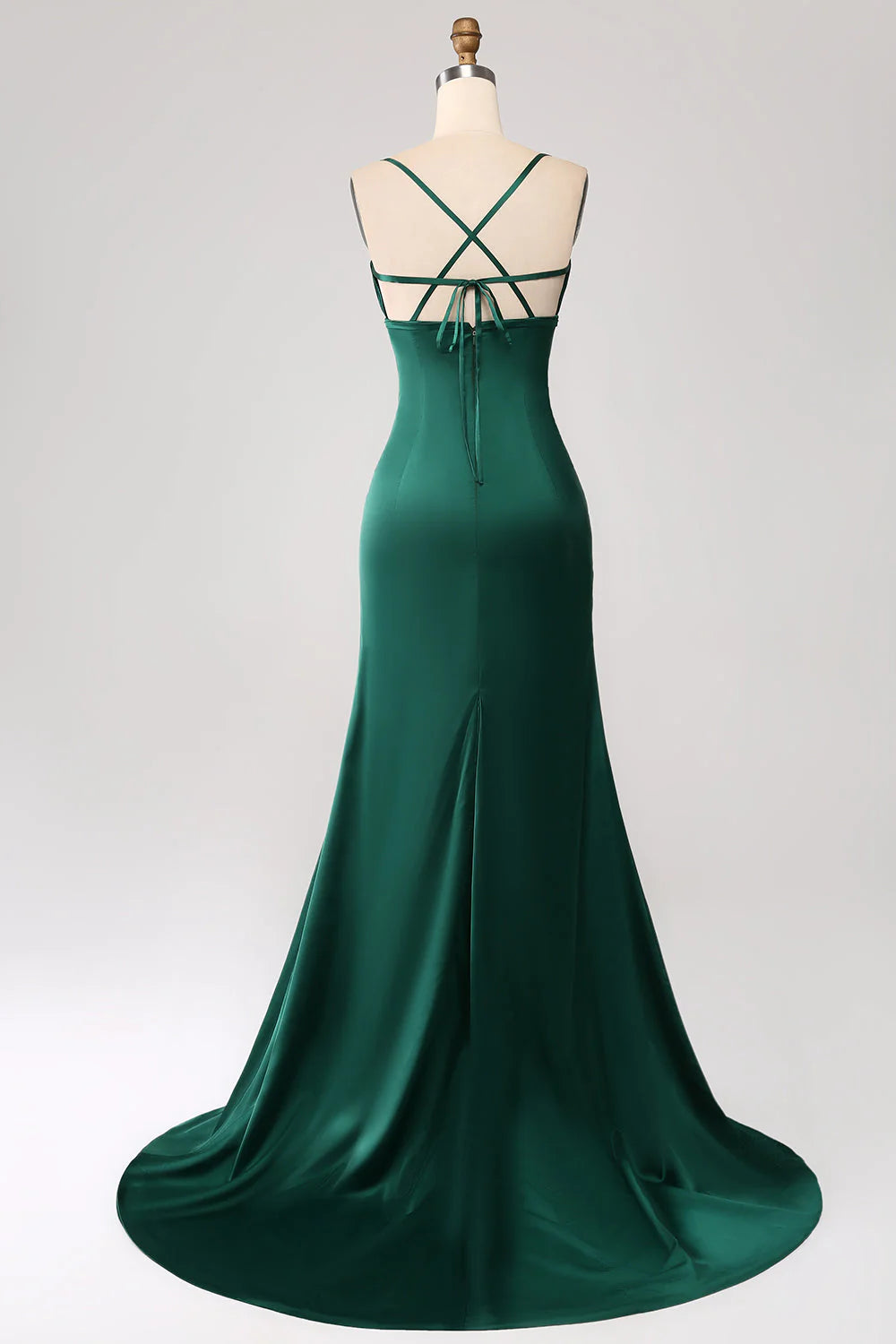Dark Green Mermaid Spaghetti Straps Satin Evening Dress With Pleated