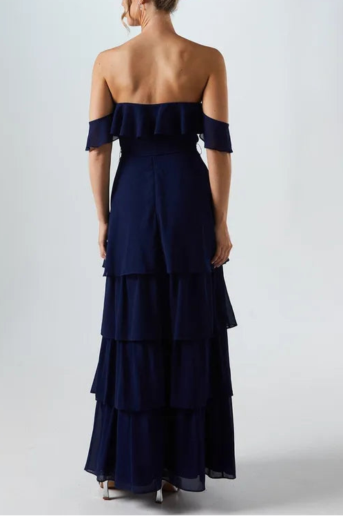 Bardot Tiered Georgette Retract Your Waist With Tie Detail Bridesmaids Dress