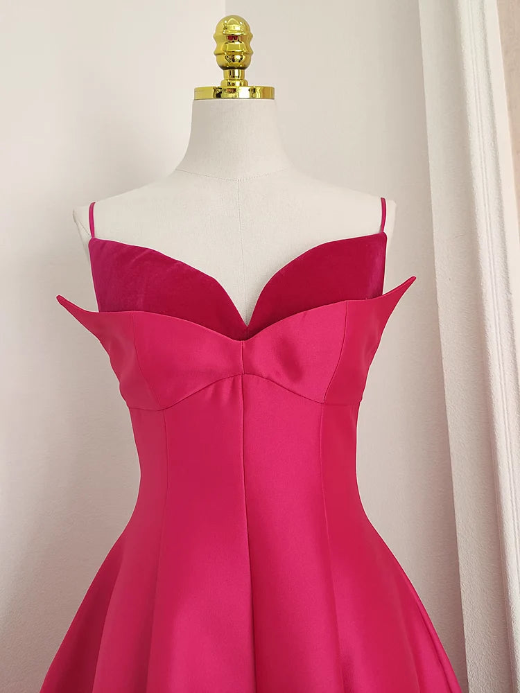 Spaghetti Straps Hot Pink Vacation Dress Satin Sexy A line Women Prom Dresses