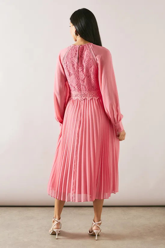 Occasion Lace Insert Pleated Midi Mother Of The Bride Outfits Dress