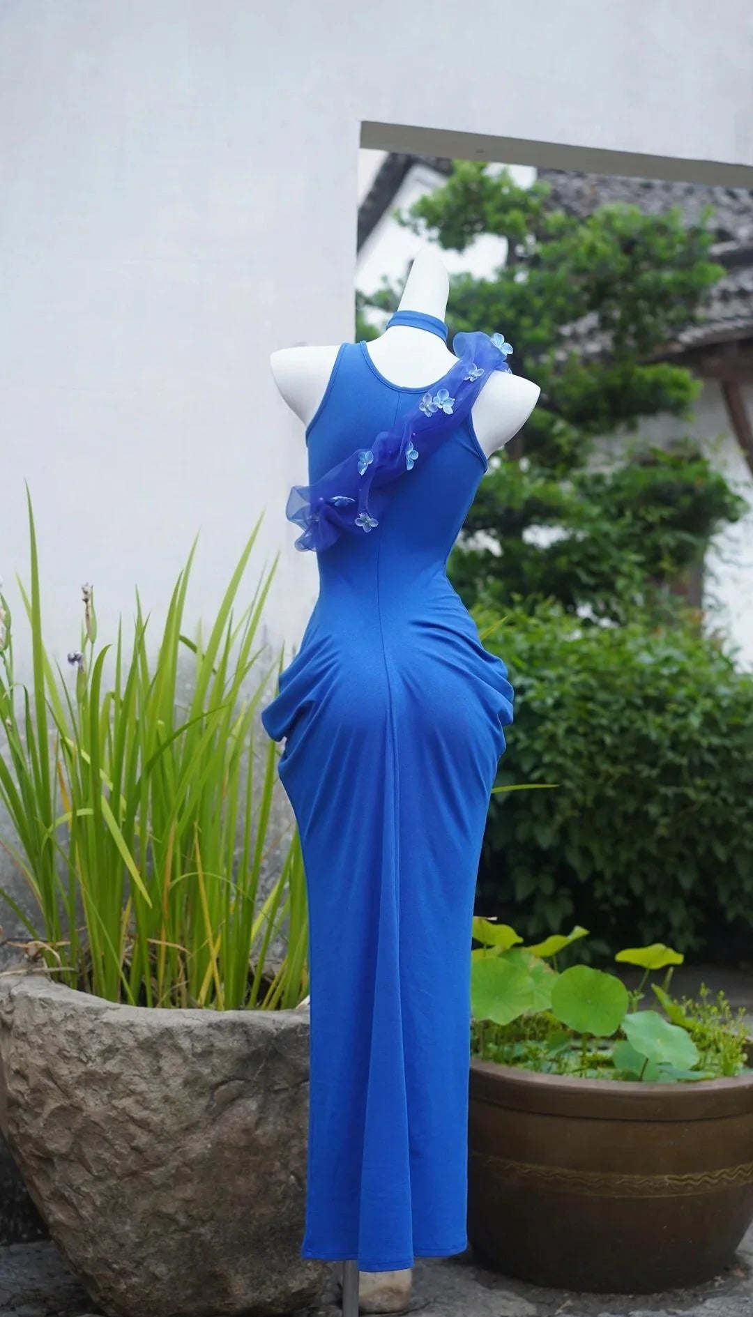 Stunning Royal Blue Party Dress Chiffon U Neck Bodycon Prom Dresses