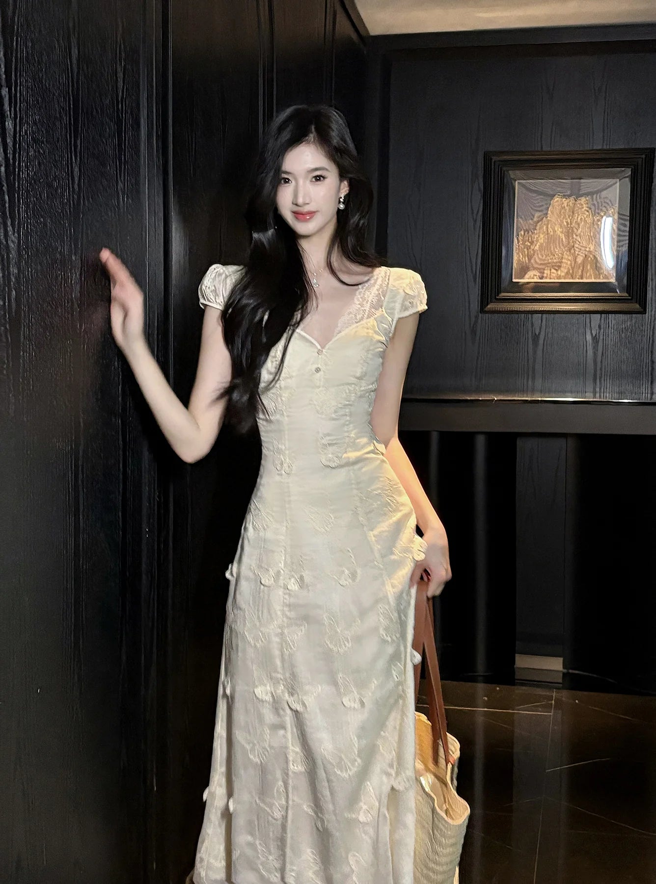 Hollow Butterfly Embroidery Dress French Summer Vacation Waist Party Dress