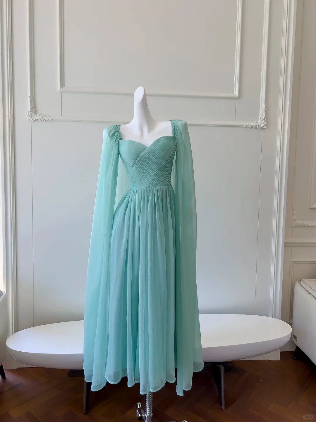 Classic A Line Long Sleeve Green Chiffon Unique design Prom Dress
