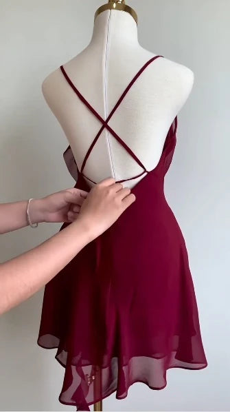 Burgundy Unique design Cocktail Dress Formal Short Retract Your Waist Prom Dresses