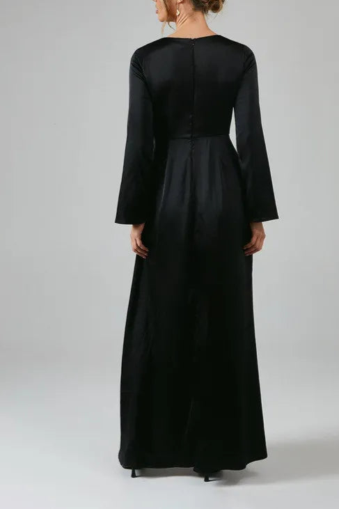 Debut London by Coast Long Sleeve Waterfall Detail Satin Bridesmaids Dress