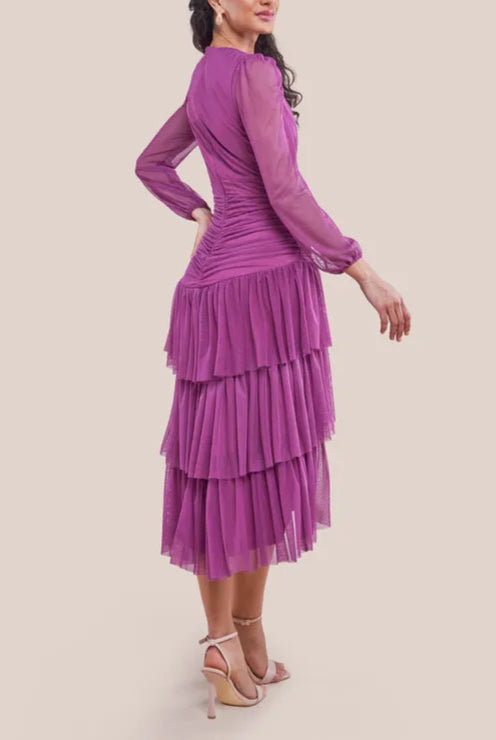 Gathered Unique design High & Low Full of charm Tiered Bridesmaids Maxi Dress