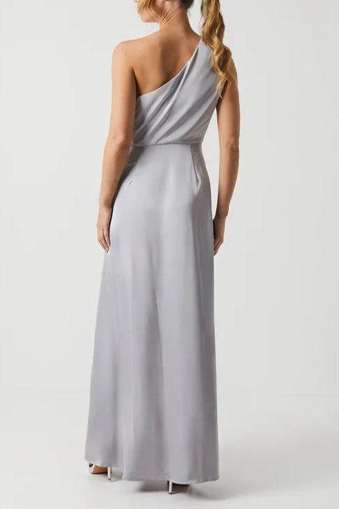 Asymetric Elegant and gentle Neckline Retract Your Waist Satin Bridesmaid Dress