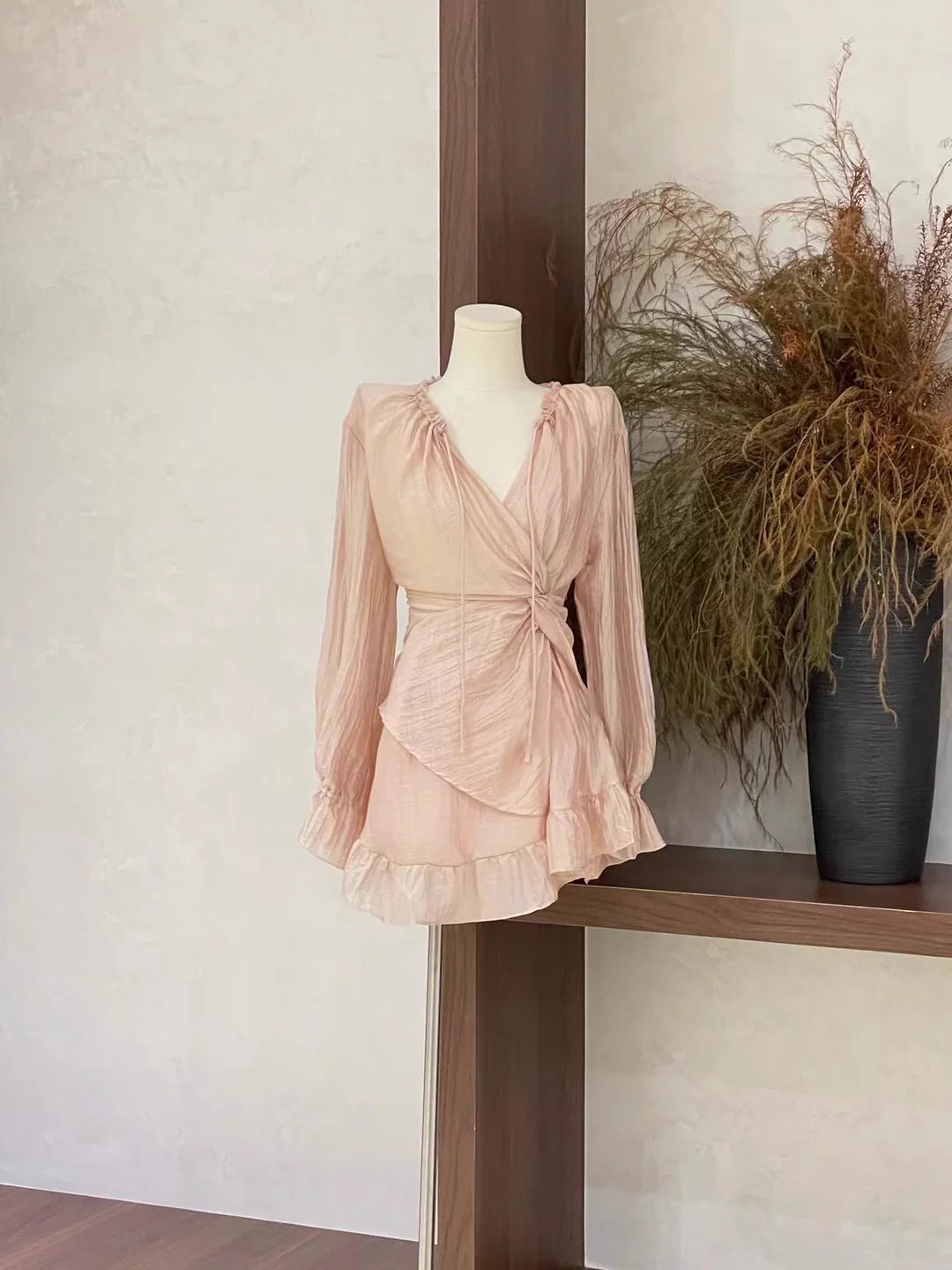 Cute 2 Pieces Ruffled Long Sleeves Pink Women's Short Homecoming Dresses