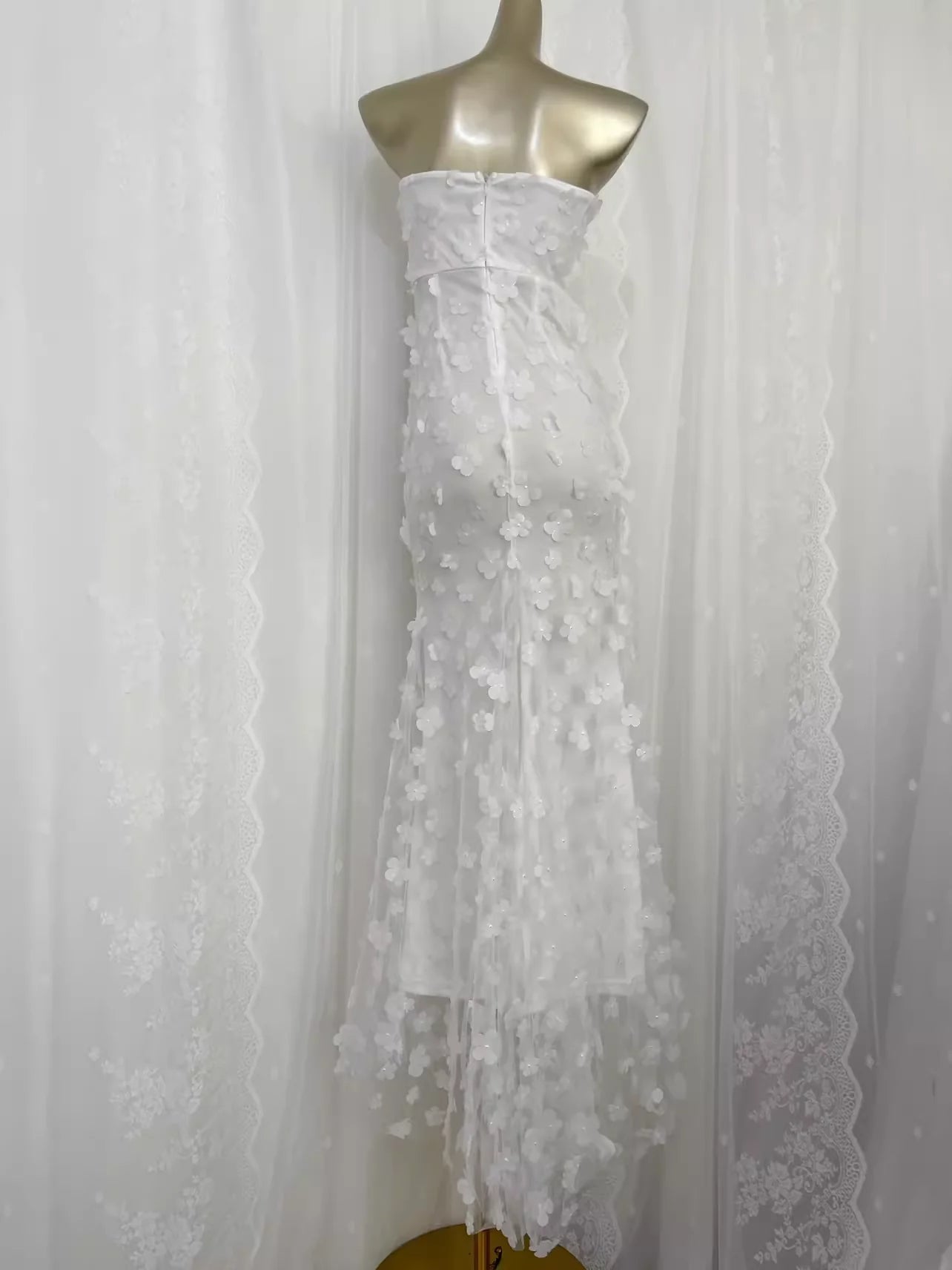 Sheath Strapless White Vacation Dress Flowers Unique design Vintage Party Dresses