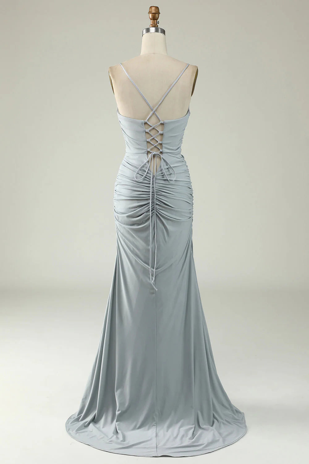 Mermaid Spaghetti Straps Grey Plus Size Prom Dress With Criss Cross Back