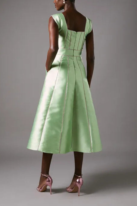 Printed Twill Seamed Midi Mother Of The Bride Outfits Dress With Piping