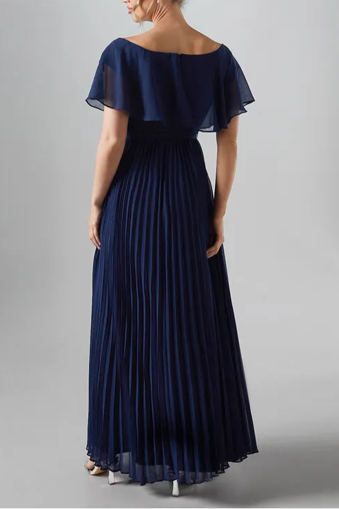 Crinkle Chiffon Bardot Retract Your Waist Unique design Bridesmaid Maxi Dress