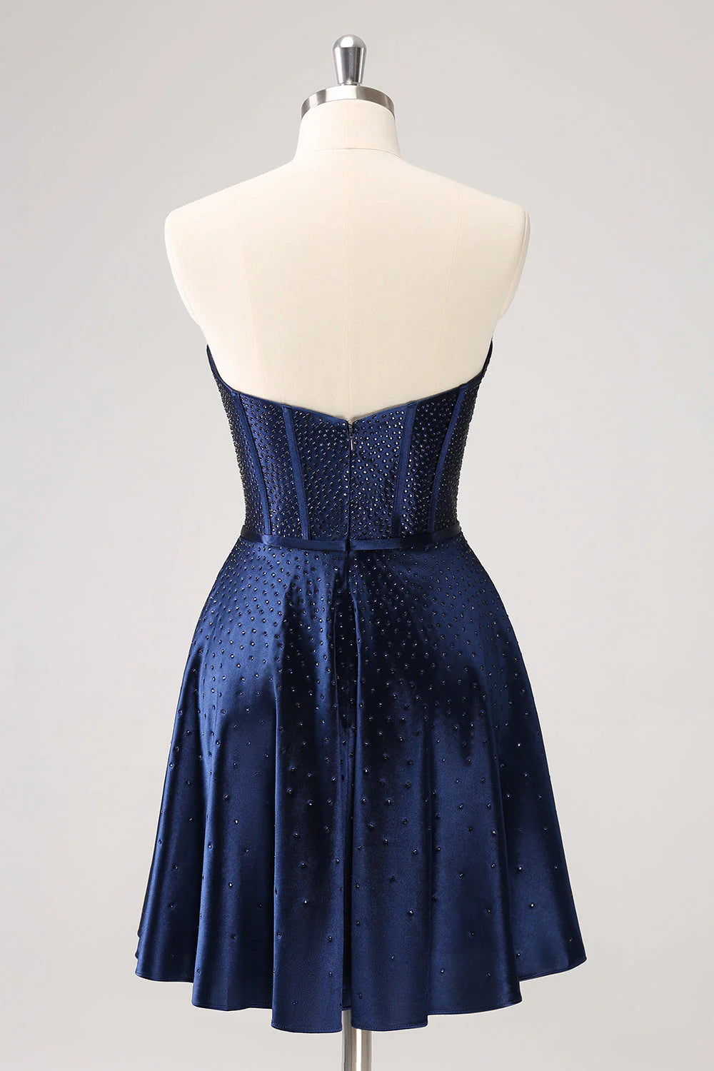 Sparkly Navy Beaded Corset Hollow Out Short Retract Your Waist Homecoming Dress With Bow