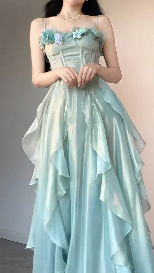 Tiffany Blue Fairytale Spaghetti Straps Birthday Party Dress Chiffon A-Line Princess Prom Dresses