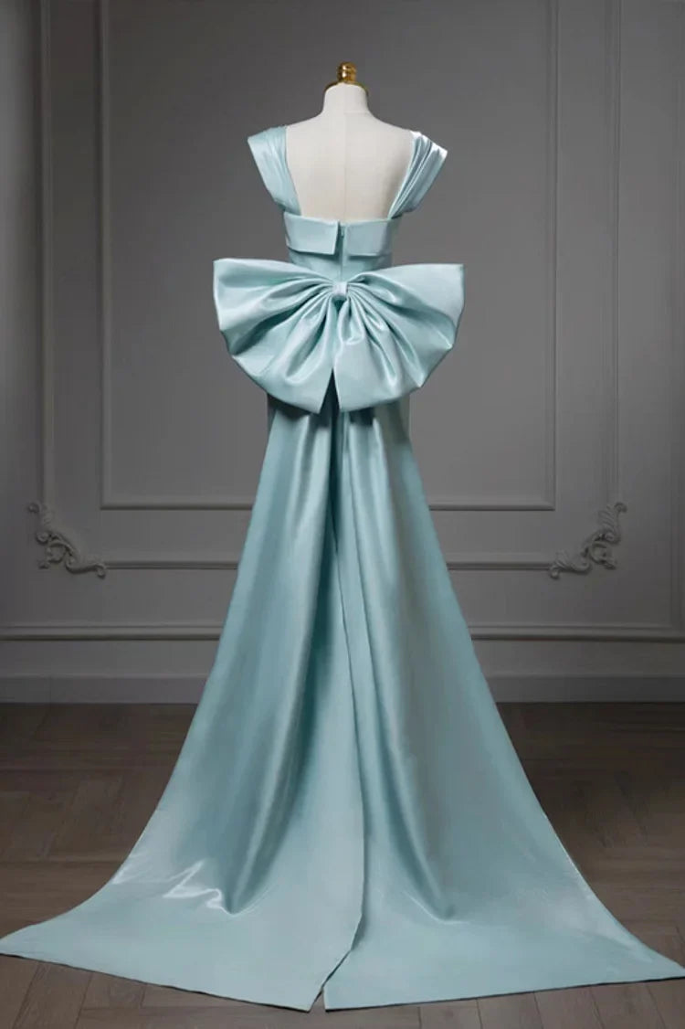 Elegant Mermaid Bow Satin Long Evening Dress Slim-fit Prom Dress