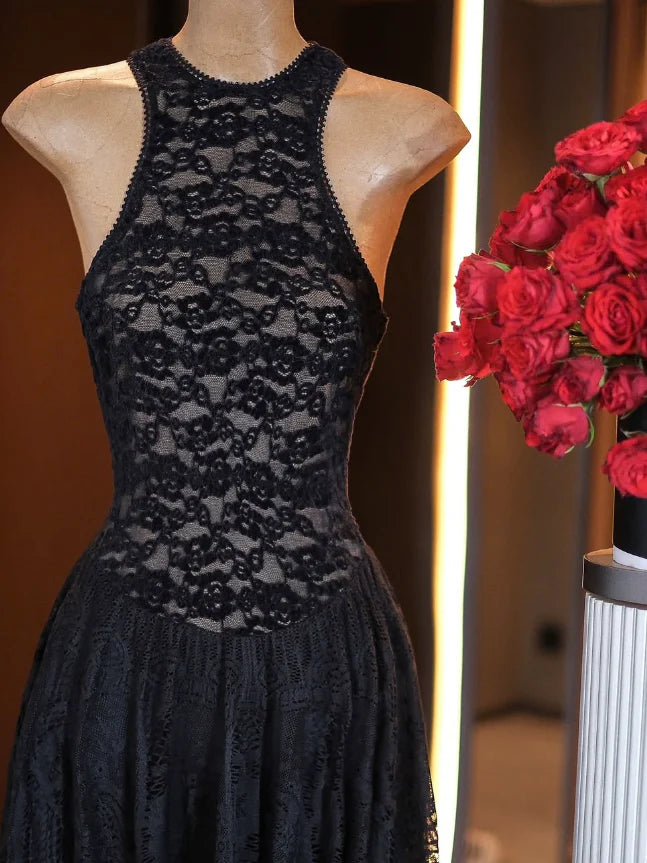 A Line Round Neck Lace Long Prom Dress Elegant White Evening Dress