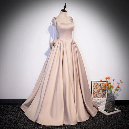 A Line Blush Pink Prom Dresses Long Spaghetti strap Party Dress