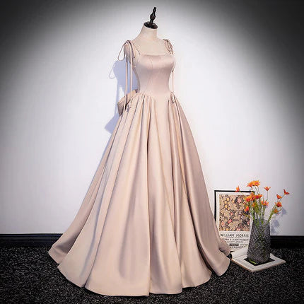 A Line Blush Pink Prom Dresses Long Spaghetti strap Party Dress