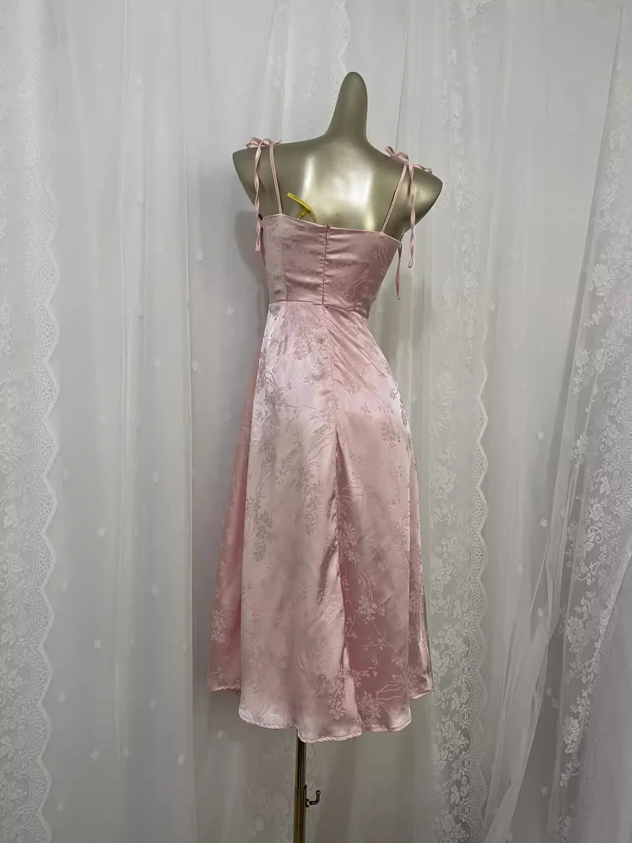 Spagetti Straps Pink Satin Floral Vacation Dress Sexy A line Prom Dresses