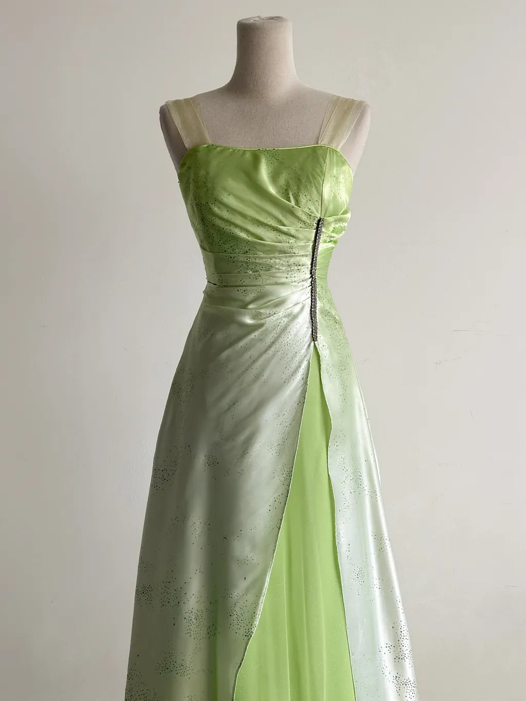Green Square Neck A-Line Satin Sequins Prom Dresses Vintage Tulle Fairytale Party Dress
