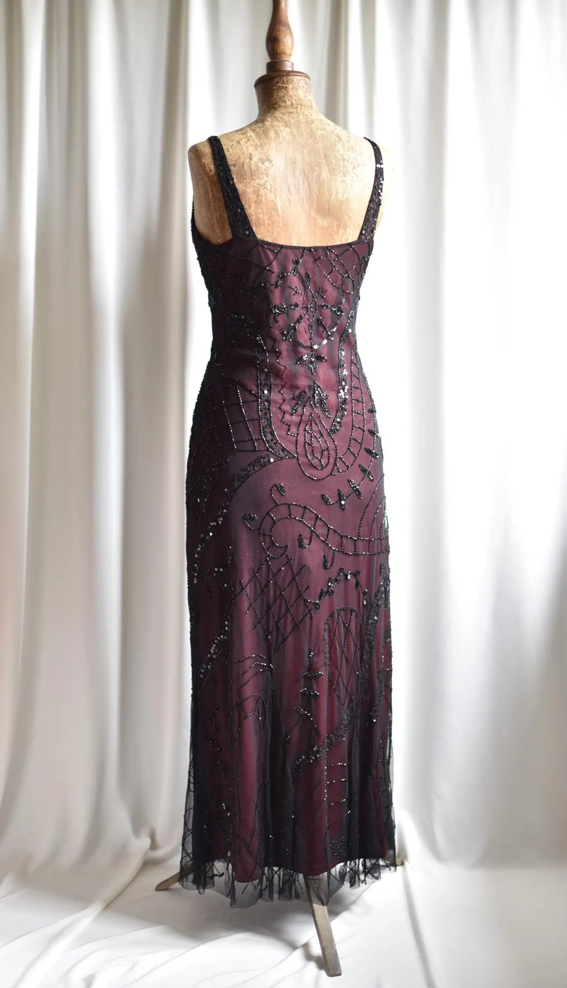 Vintage Y2K beaded vampy vampire floral gothic whimsygoth assymetric mesh fairy prom evening occasion maxi long dress