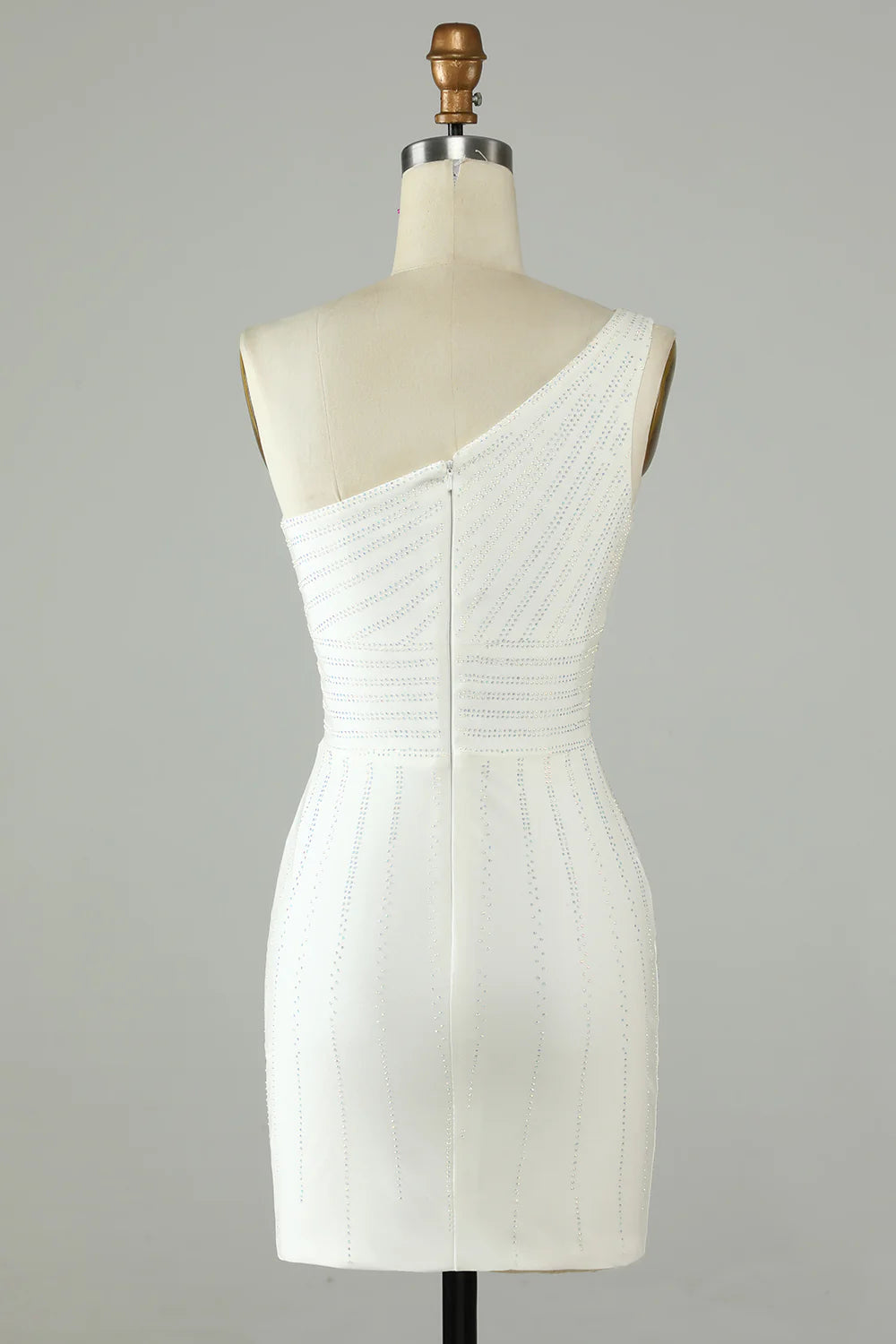 Full of charm White One Shoulder Sheath Short Homecoming Dress With Beading