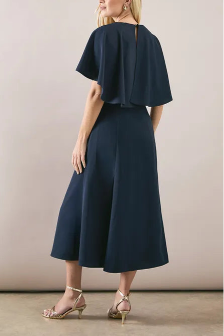 Petite Plain Crepe Cape Unique design Mother Of The Bride Outfits Dress