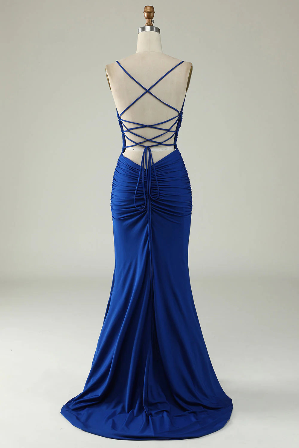 Mermaid Spaghetti Straps Royal Blue Plus Size Prom Dress With Criss Cross Back
