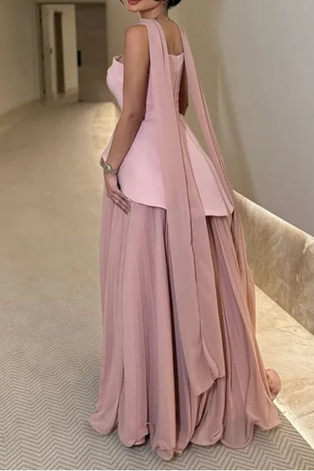 Msikoods Strapless Satin Pink A Line Evening Dress Saudi Arabic Cape Party Dress
