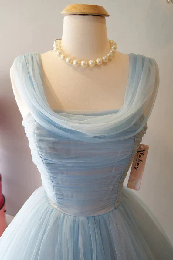 Vintage Blue Homecoming Dress Retract Your Waist Elegant Prom Dress
