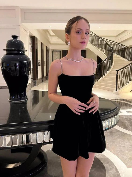 Sexy and charming short velvet sleeveless back to school dress