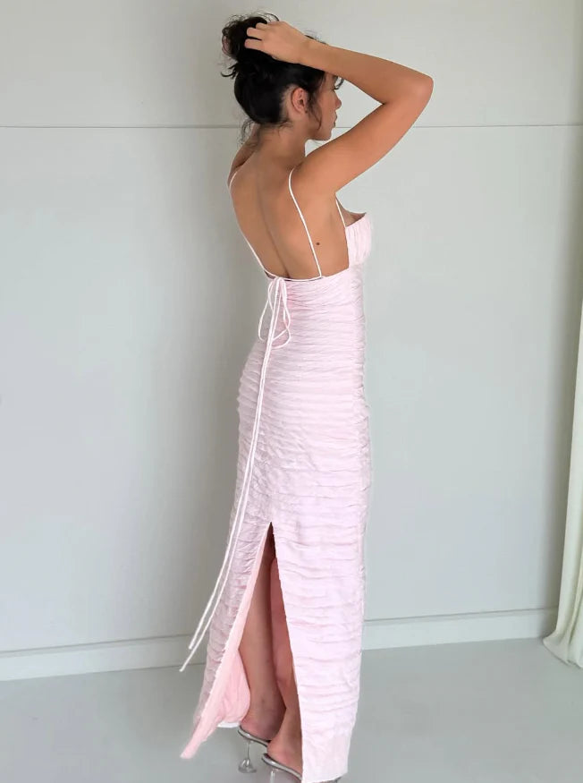 Elegant Sheath Spaghetti Strap Light Pink Satin Long Prom Dress